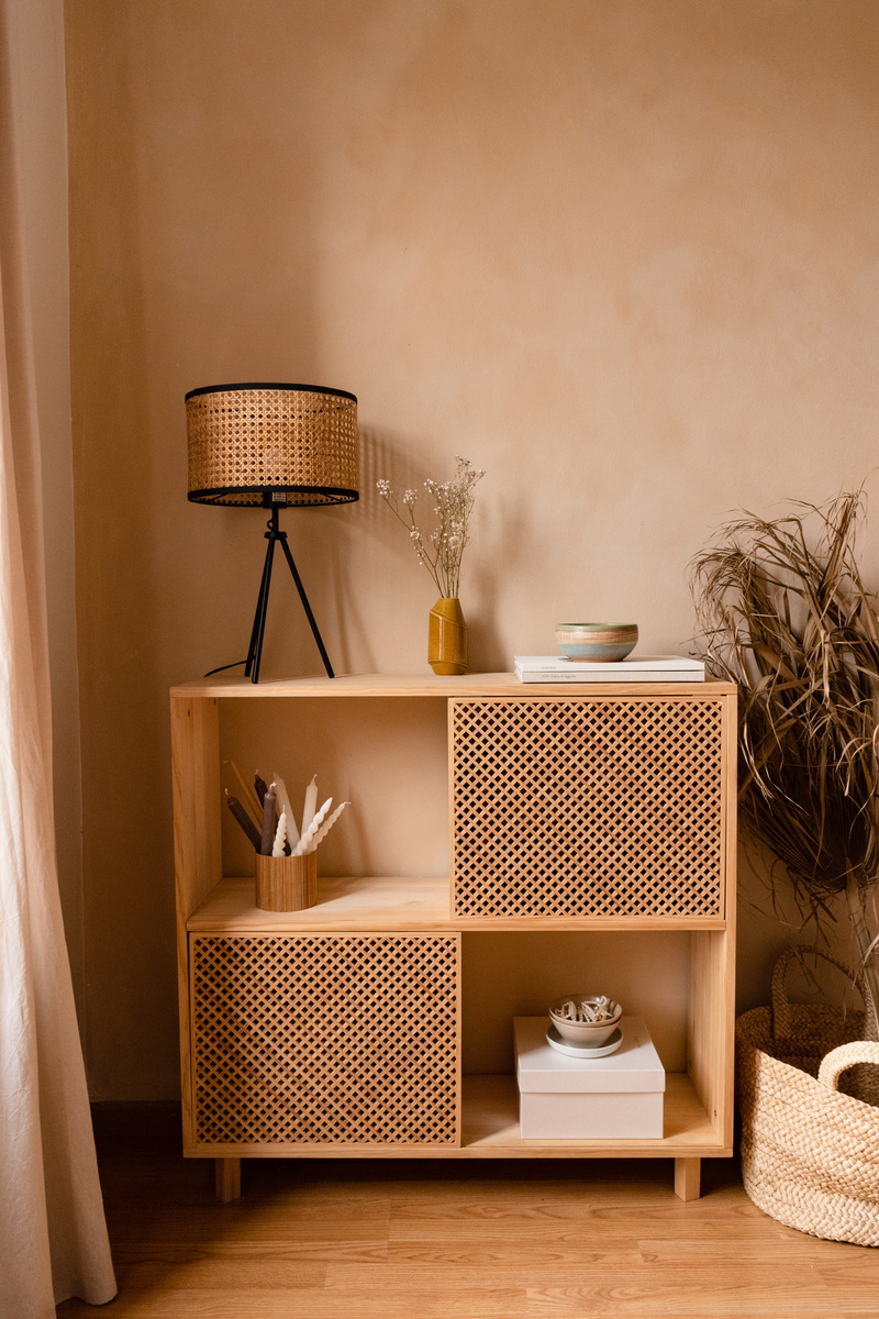 Minimalist Decorations on Wooden Shelf